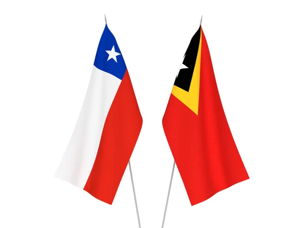 Nationale Stoffen Vlaggen Van Chili Oost Timor Geïsoleerd Witte Achtergrond — Stockfoto