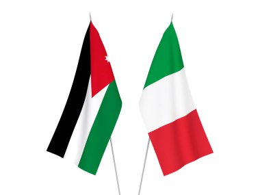 İtalya 'nın ulusal kumaş bayrakları ve Ürdün' ün Haşim Krallığı beyaz arka planda izole edildi. 3d resimleme.