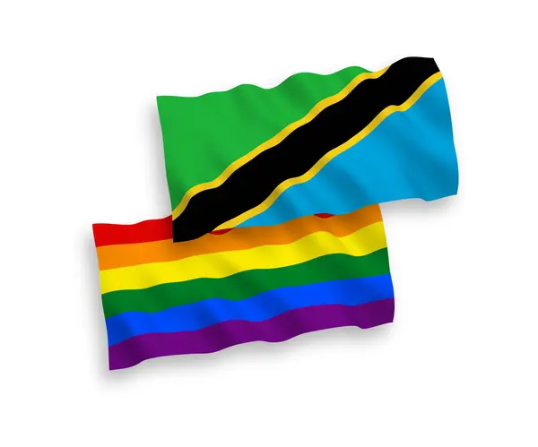 Banderas de arco iris orgullo gay y Tanzania en un fondo blanco — Archivo Imágenes Vectoriales
