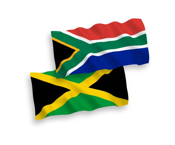 Banderas de Jamaica y República de Sudáfrica sobre fondo blanco — Vector de stock