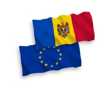 Beyaz arkaplanda Avrupa Birliği ve Moldova bayrakları