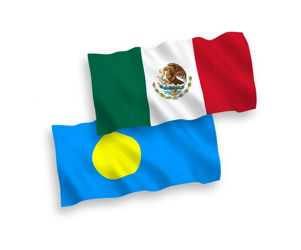 Beyaz arka planda Meksika ve Palau bayrakları — Stok Vektör
