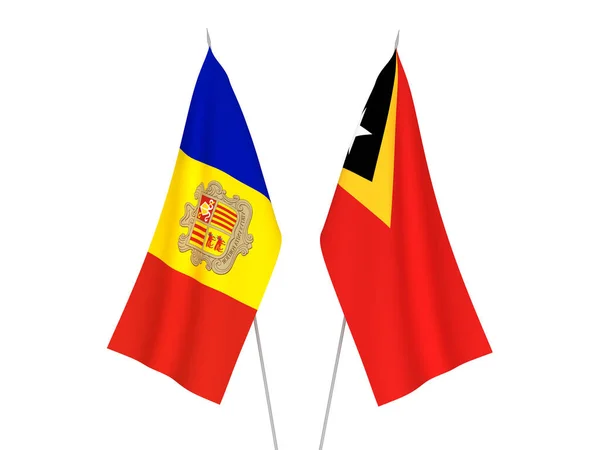 Bandeiras de Andorra e Timor Leste — Fotografia de Stock