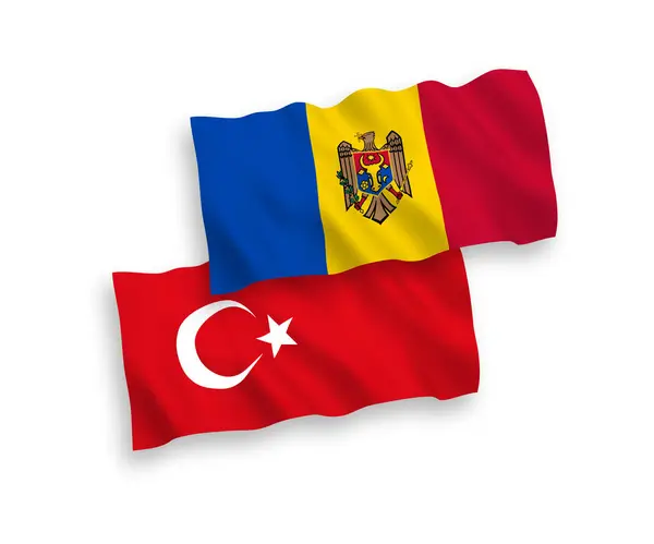 Beyaz zemin üzerinde Türkiye ve Moldova bayrakları — Stok Vektör