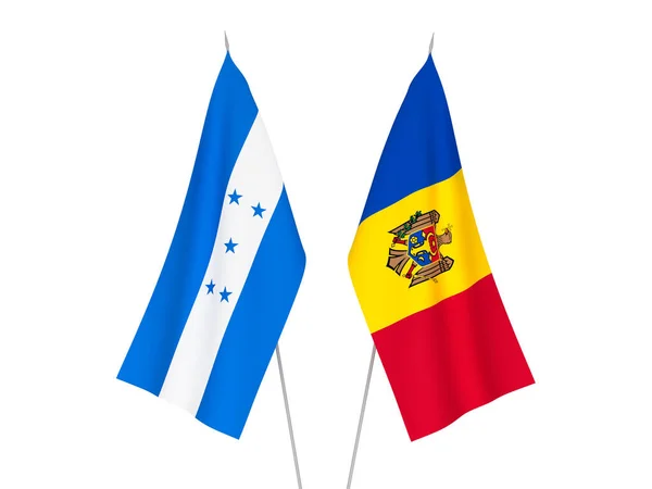 洪都拉斯和摩尔多瓦的国旗以白色背景隔离 3D渲染说明 — 图库照片