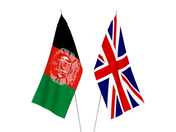Bandeiras Tecido Nacional Grã Bretanha República Islâmica Afeganistão Isoladas Fundo — Fotografia de Stock