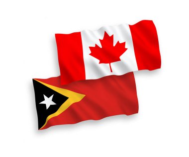 Kanada ve Doğu Timor 'un ulusal taşıyıcı kumaş bayrakları beyaz arka planda izole edildi. 1 'e 2 oranında.