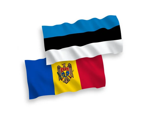 エストニアとモルドバの国家ベクトルファブリック波旗は白い背景に隔離されています — ストックベクタ