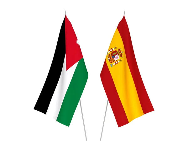 Флаги Испании Иорданского Хашимитского Королевства Выделены Белом Фоне Трехмерная Иллюстрация — стоковое фото
