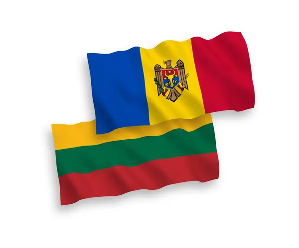 リトアニアとモルドバの国家ベクトルファブリック波旗は白地に隔離されている — ストックベクタ