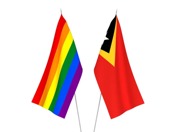 Ulusal Rainbow Bayrakları Gay Gururu Doğu Timor Beyaz Arka Planda — Stok fotoğraf