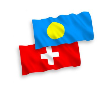 Beyaz arka planda Palau ve İsviçre 'nin ulusal taşıyıcı kumaş bayrakları izole edildi. 1 'e 2 oranında.