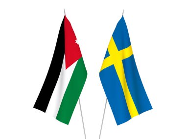 İsveç 'in ulusal kumaş bayrakları ve Ürdün' ün Haşim Krallığı beyaz arka planda izole edildi. 3d resimleme.