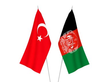 Afganistan İslam Cumhuriyeti ve Türkiye 'nin ulusal kumaş bayrakları beyaz arka planda izole edildi. 3d resimleme.