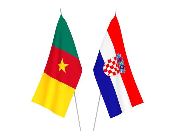 Banderas Nacionales Tela Croacia Camerún Aisladas Sobre Fondo Blanco Ilustración — Foto de Stock