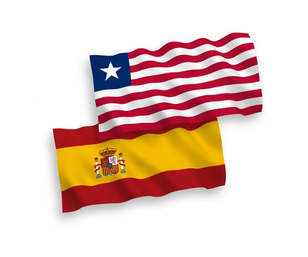 Bandeiras Tecido Vetorial Nacional Libéria Espanha Isoladas Fundo Branco Proporção —  Vetores de Stock