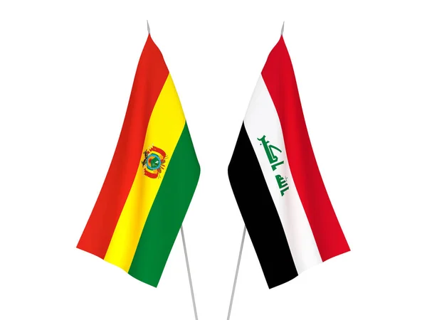 Bandiere Nazionali Tessuto Iraq Bolivia Isolate Sfondo Bianco Illustrazione Rendering — Foto Stock