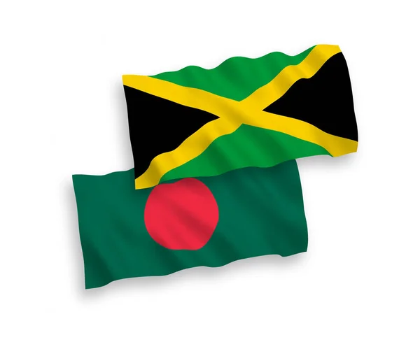 Nemzeti Vektor Szövet Hullám Zászlók Jamaica Banglades Elszigetelt Fehér Alapon — Stock Vector