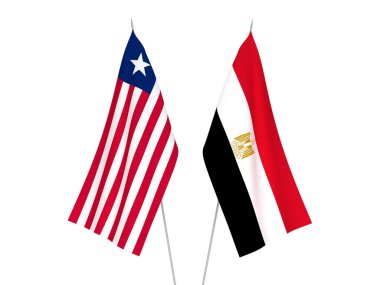 Beyaz arka planda Mısır ve Liberya 'nın ulusal kumaş bayrakları izole edildi. 3d resimleme.