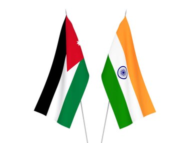 Hindistan 'ın ulusal kumaş bayrakları ve Ürdün' ün Haşim Krallığı beyaz arka planda izole edildi. 3d resimleme.