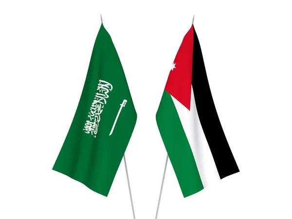 Белом Фоне Выделены Национальные Тканевые Флаги Саудовской Аравии Иорданского Хашимитского — стоковое фото