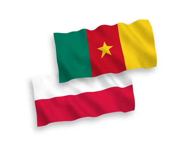 Drapeaux Ondes Vectoriels Nationaux Cameroun Pologne Isolés Sur Fond Blanc — Image vectorielle