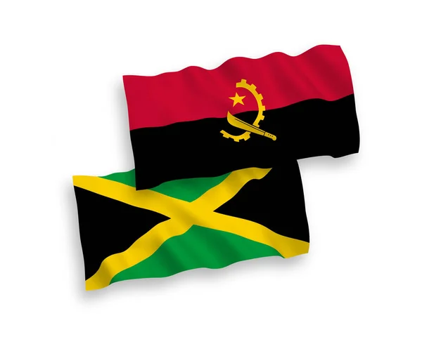 Jamaika Angola Nın Ulusal Taşıyıcı Kumaş Bayrakları Beyaz Arka Planda — Stok Vektör