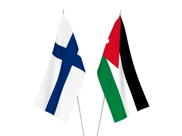 Banderas Nacionales Tela Del Reino Hachemita Jordania Finlandia Aisladas Sobre —  Fotos de Stock