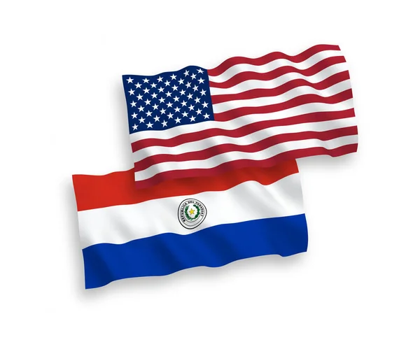 パラグアイとアメリカの国旗が白地に隔離されている — ストックベクタ