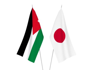 Japonya 'nın ulusal kumaş bayrakları ve Ürdün' ün Haşim Krallığı beyaz arka planda izole edildi. 3d resimleme.