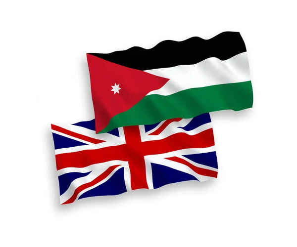 大不列颠及约旦哈希姆王国的国家病媒织物飘扬国旗 白色背景孤立 1比2的比例 — 图库矢量图片