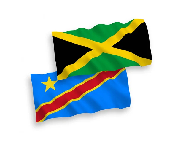Национальные Векторные Волновые Флаги Ямайки Демократической Республики Конго Изолированы Белом — стоковый вектор