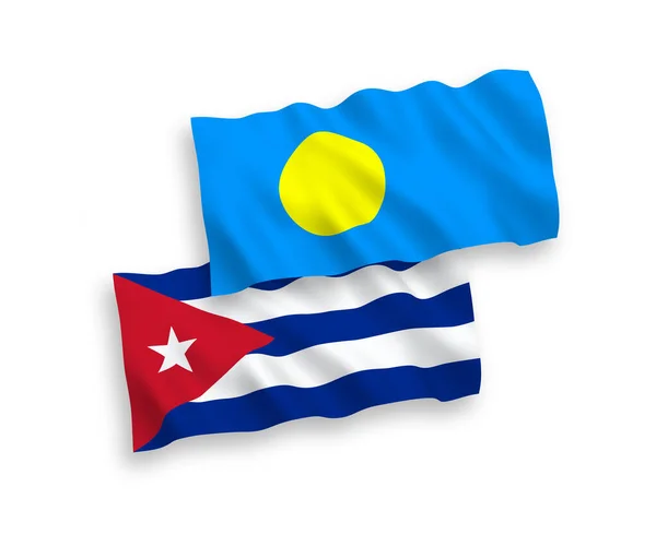 Drapeaux Nationaux Vectoriels Ondes Tissu Des Palaos Cuba Isolés Sur — Image vectorielle