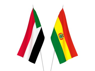 Sudan ve Bolivya 'nın ulusal kumaş bayrakları beyaz arka planda izole edildi. 3d resimleme.