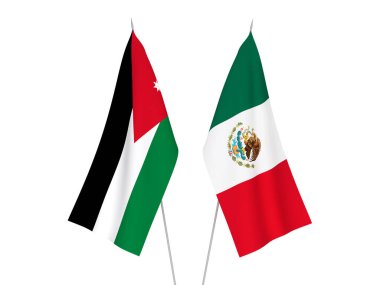 Ürdün ve Meksika 'nın Haşhaş Krallığı bayrakları beyaz arka planda izole edildi. 3d resimleme.