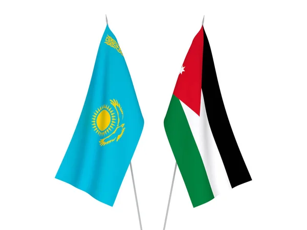 Белом Фоне Выделены Национальные Тканевые Флаги Казахстана Иорданского Хашимитского Королевства — стоковое фото
