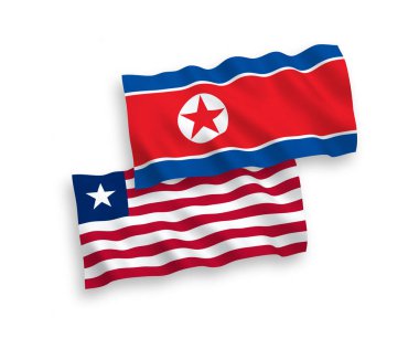 Kuzey Kore ve Liberya 'nın ulusal taşıyıcı kumaş bayrakları beyaz arka planda izole edildi. 1 'e 2 oranında.