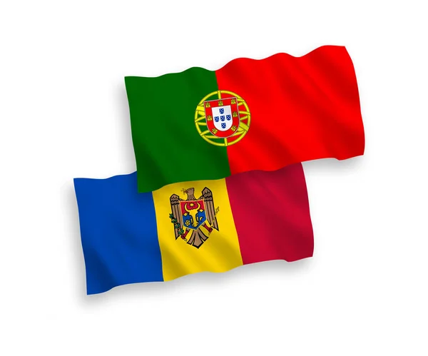 Nationale Vectorweefsel Golf Vlaggen Van Portugal Moldavië Geïsoleerd Witte Achtergrond — Stockvector