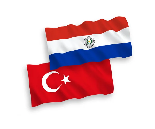 Beyaz arkaplanda Türkiye ve Paraguay bayrakları — Stok Vektör