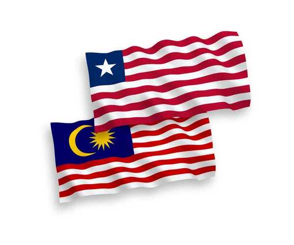 Bendera Liberia dan Malaysia dengan latar belakang putih - Stok Vektor