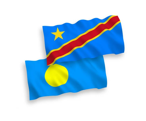 Banderas de Palaos y República Democrática del Congo sobre fondo blanco — Vector de stock