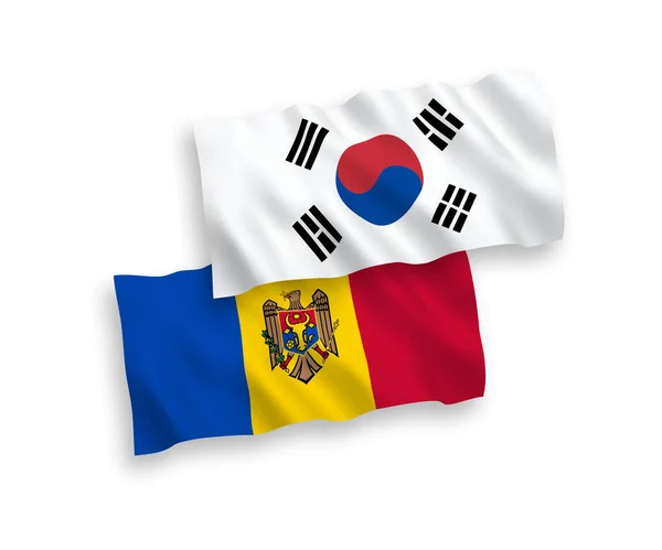 Bandiere della Corea del Sud e della Moldova su sfondo bianco — Vettoriale Stock