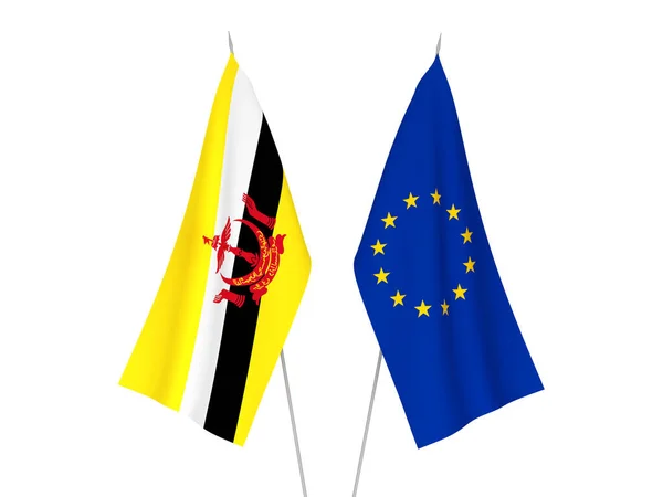 Europeiska unionens och Bruneis flaggor — Stockfoto