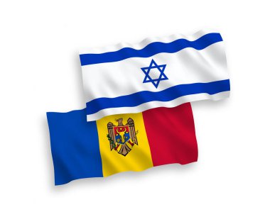 Moldova ve İsrail 'in ulusal taşıyıcı kumaş bayrakları beyaz zemin üzerinde izole edildi. 1 'e 2 oranında.