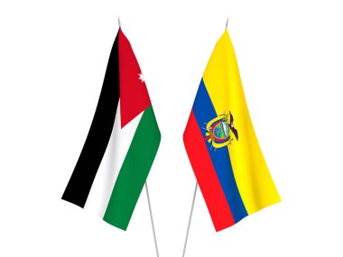 Ekvador 'un ulusal kumaş bayrakları ve Ürdün' ün Haşim Krallığı beyaz arka planda izole edildi. 3d resimleme.