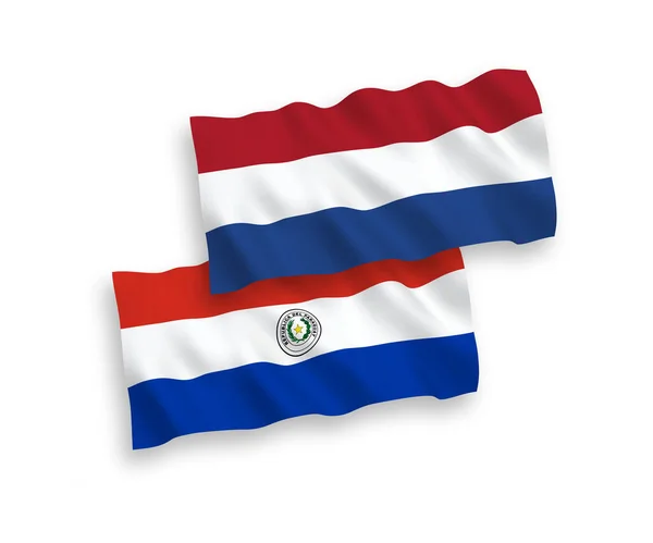 Nationale Vector Stof Golf Vlaggen Van Paraguay Nederland Geïsoleerd Witte — Stockvector