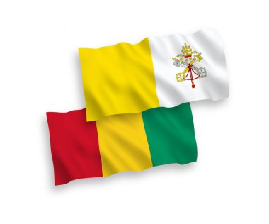 Beyaz arka planda Vatikan ve Gine 'nin ulusal taşıyıcı kumaş bayrakları izole edildi. 1 'e 2 oranında.