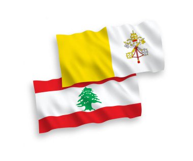 Beyaz arka planda Vatikan ve Lübnan 'ın ulusal taşıyıcı kumaş bayrakları izole edildi. 1 'e 2 oranında.