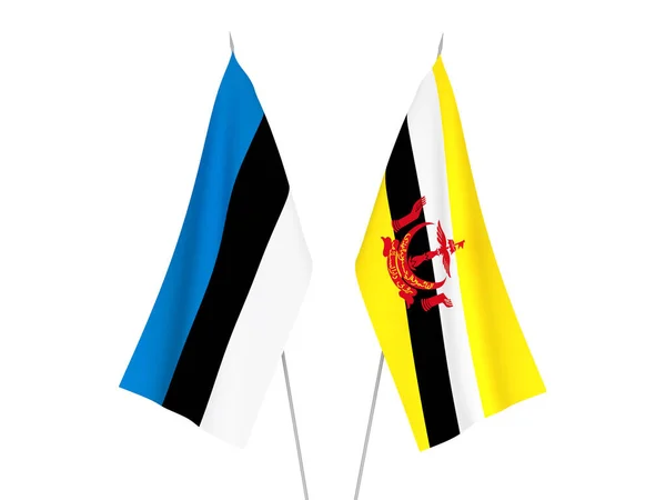 Banderas Nacionales Brunei Estonia Aisladas Sobre Fondo Blanco Ilustración Representación —  Fotos de Stock