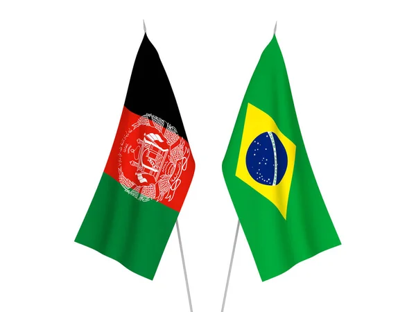 National Fabric Flags Brazil Islamic Republic Afghanistan Isolated White Background — Stock Photo, Image